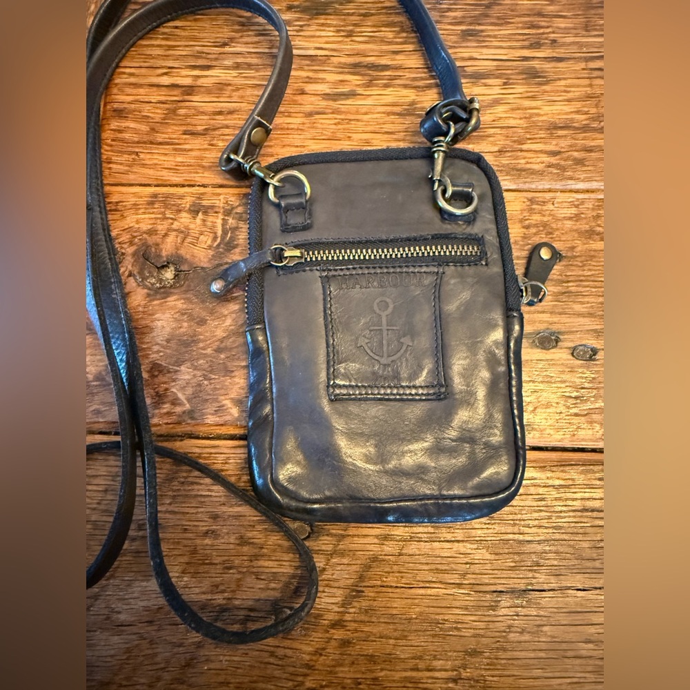 Anchor-Embellished Dark Blue Crossbody Bag